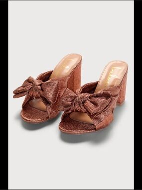 Lulu's Copper Bow Block Heel Mules
